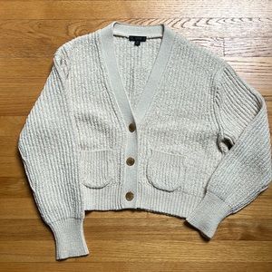 J. Crew Cropped patch-pocket cardigan sweater, cotton, cream, Medium